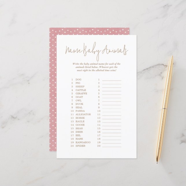 Polka Dots Name Baby Animals Baby Shower Game (Front/Back In Situ)