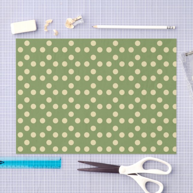 Polka dots olive green and pale gold tissue paper (Craft)