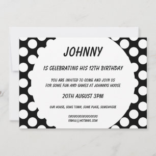 Polka Dots on Black Birthday Party Invitation