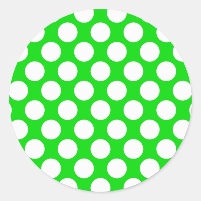 Polka Dots on Green Classic Round Sticker (Front)