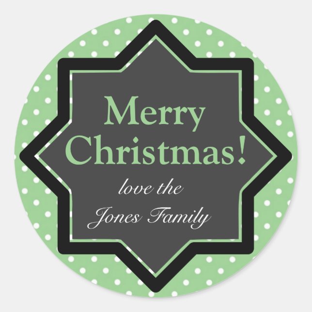 Polka Dots on Green Custom Christmas Classic Round Sticker (Front)