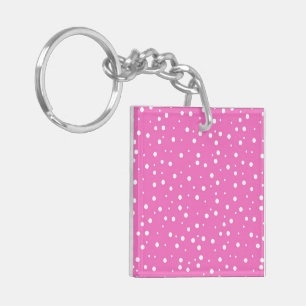 Polka Dots on Pink Background Key Ring