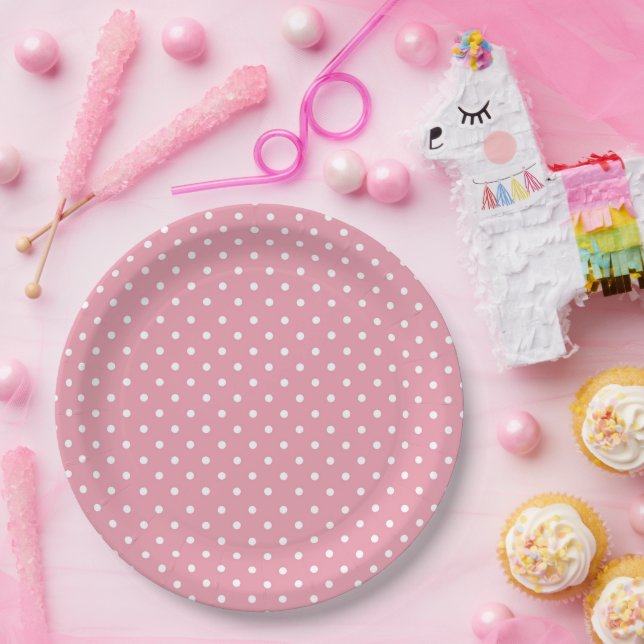 Polka Dots on Pink Pattern Paper Plate (Party)