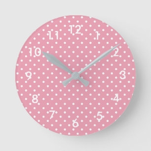 Polka Dots on Pink Pattern Round Clock