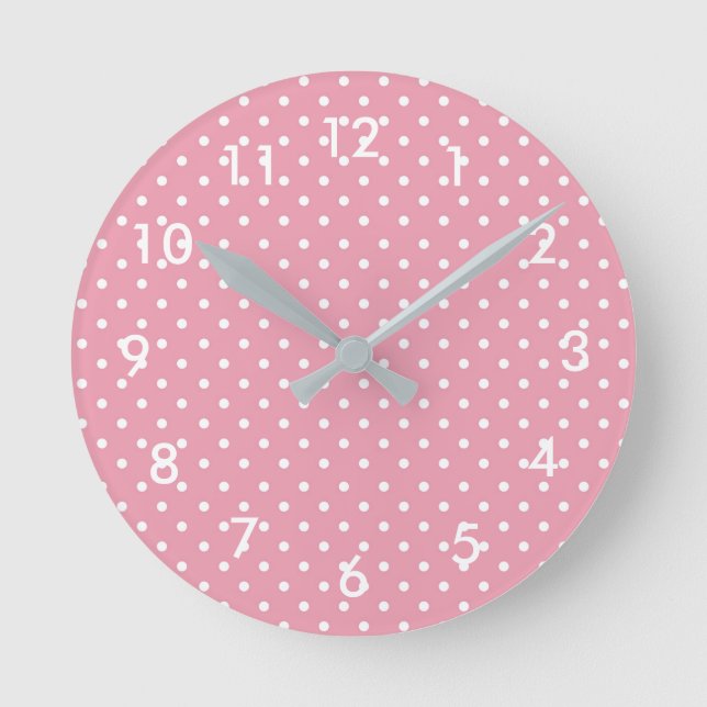 Polka Dots on Pink Pattern Round Clock (Front)