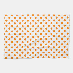 Polka Dots - Orange on White Tea Towel