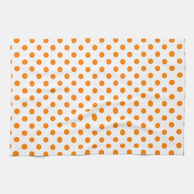 Polka Dots - Orange on White Tea Towel (Horizontal)