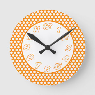 Polka Dots- Orange & White Round Clock