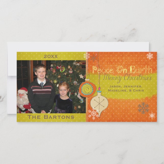 Polka Dots Ornaments Christmas Holiday Photo Card (Front)