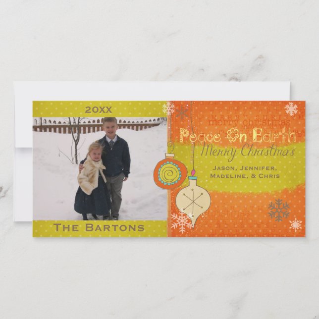 Polka Dots Ornaments Christmas Holiday Photo Card (Front)