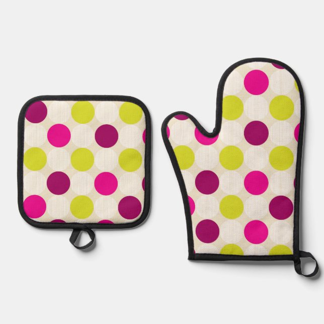 Polka Dots Oven Mitt & Pot Holder Set (Front)