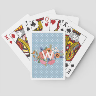 Polka Dots Pastel Flowers Monogram Playing Cards
