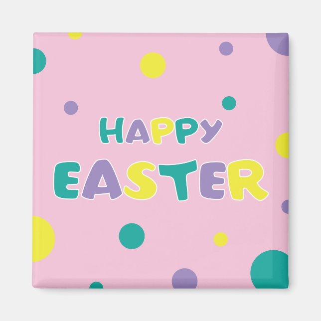 Polka Dots Pastel Pink Happy Easter Magnet (Front)