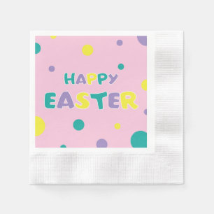 Polka Dots Pastel Pink Happy Easter Paper Napkin