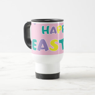 Polka Dots Pastel Pink Happy Easter Travel Mug
