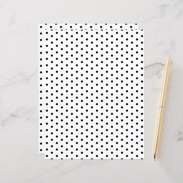 Polka Dots Pattern Black and White Scrapbook Paper (Front/Back In Situ)