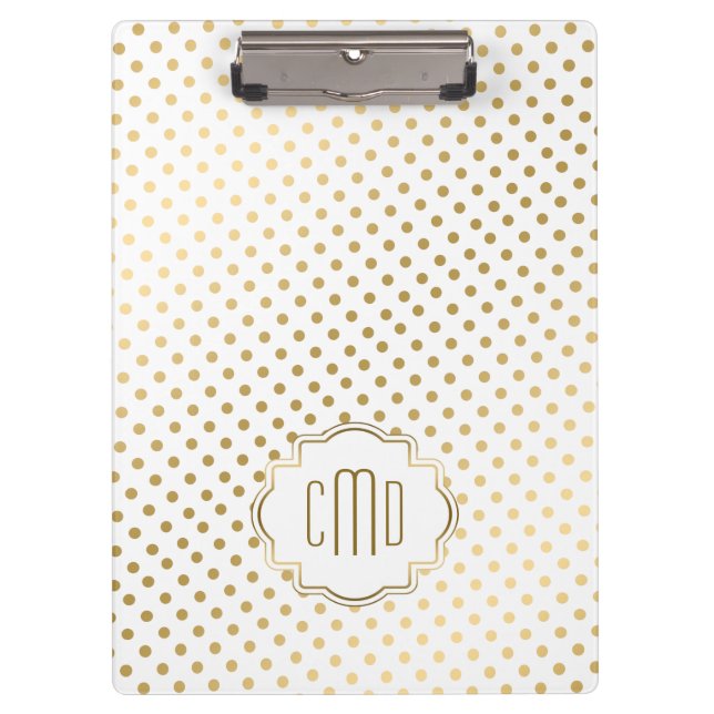 Polka-Dots Pattern In Gold Over White Background Clipboard (Front)