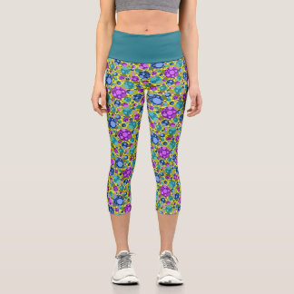 Polka Dots Pattern in Pink Blue Teal - Capri Leggings