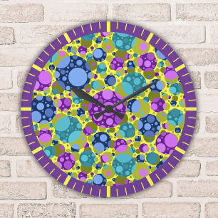 Polka Dots Pattern in Pink Blue Teal - Large Clock