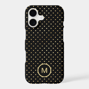 Polka Dots Pattern Monogram Initial Gold Black