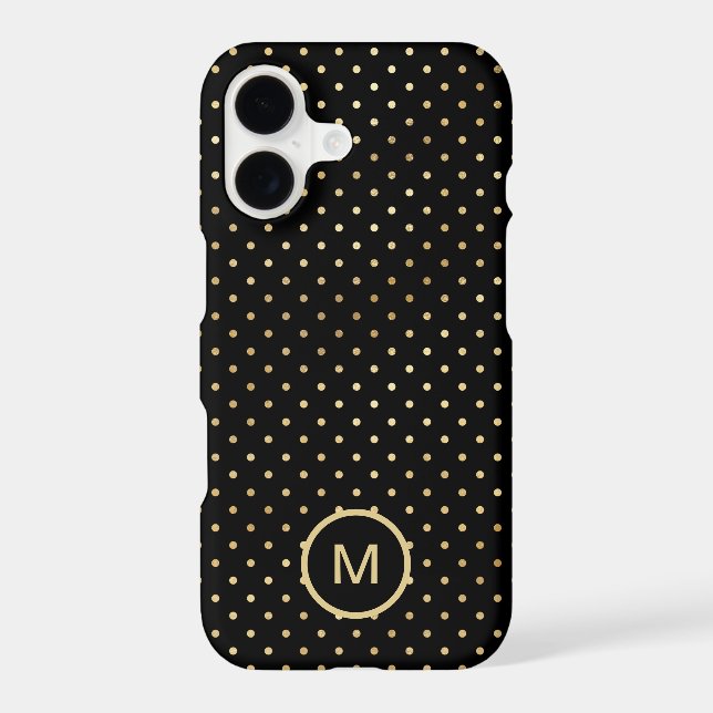 Polka Dots Pattern Monogram Initial Gold Black (Back)