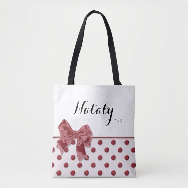 Polka dots pattern with bow. monogram. tote bag (Front)