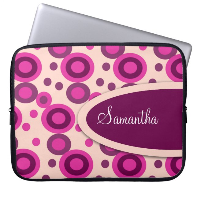Polka Dots Personalised Laptop Sleeve:Hot Pink Sleeve (Front)
