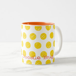 Polka Dots Personalized Name Yellow Orange Fun Two-Tone Coffee Mug