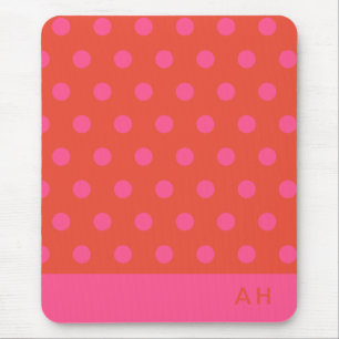Polka Dots Pink and red Modern monogrammed Mouse Mat