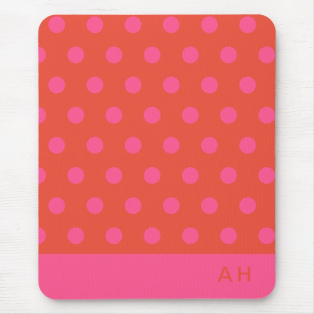 Polka Dots Pink and red Modern monogrammed Mouse Mat (Front)