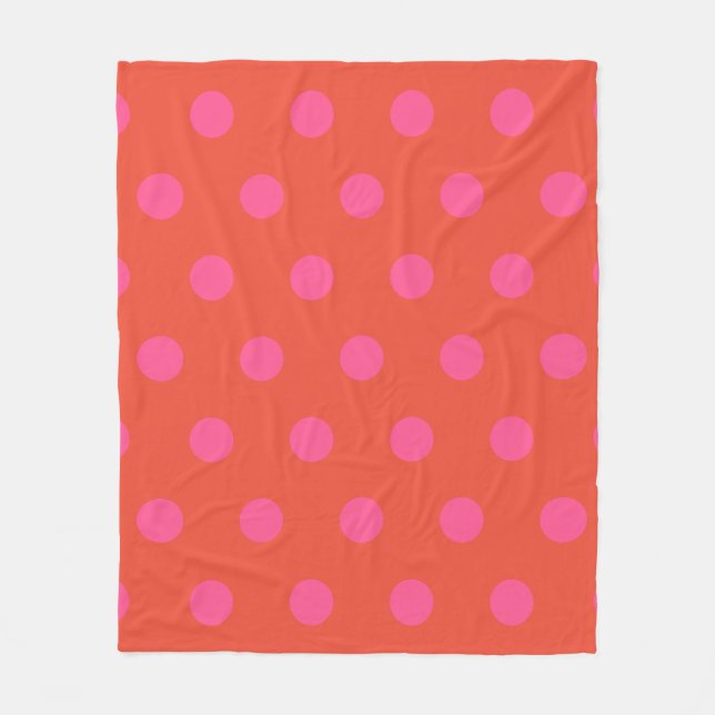 Polka Dots Pink and red Orange monogrammed Fleece Blanket (Front)