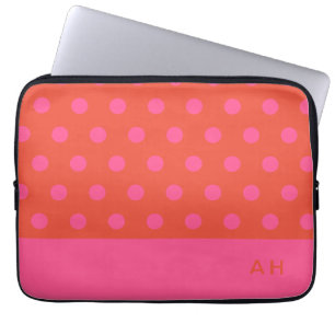 Polka Dots Pink and red Orange monogrammed Laptop Sleeve