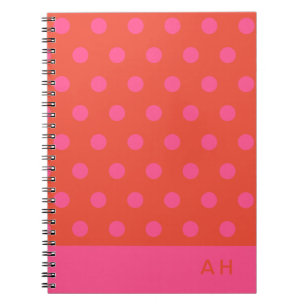 Polka Dots Pink and red Orange monogrammed Notebook
