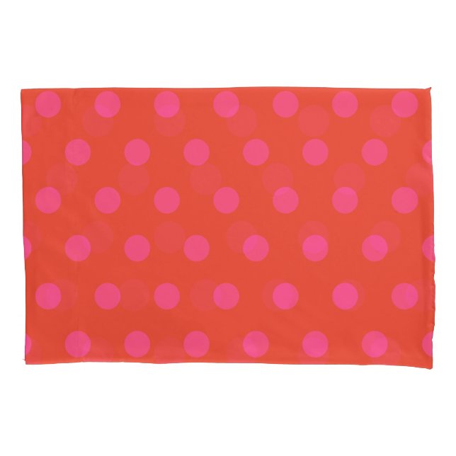 Polka Dots Pink and red Orange monogrammed Pillowcase (Front)