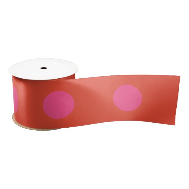 Polka Dots Pink and red Orange monogrammed Satin Ribbon (Spool)