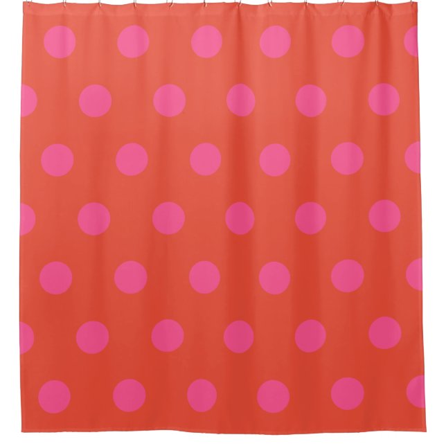 Polka Dots Pink and red Orange monogrammed Shower Curtain (Front)