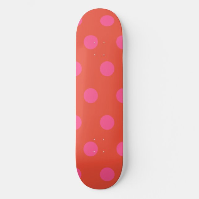 Polka Dots Pink and red Orange monogrammed Skateboard (Front)