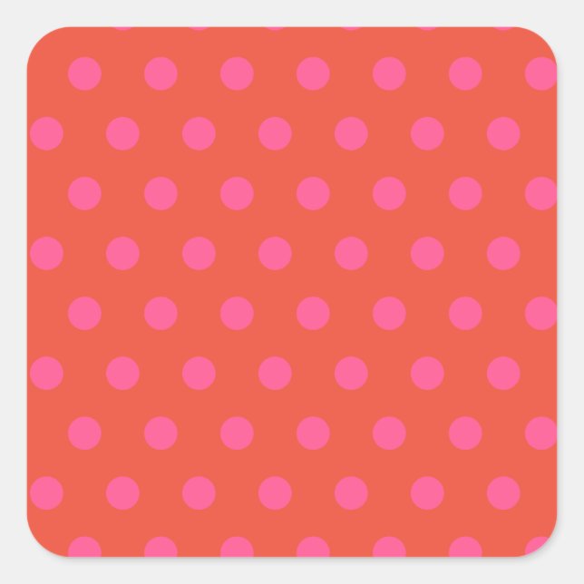 Polka Dots Pink and red Orange monogrammed Square Sticker (Front)