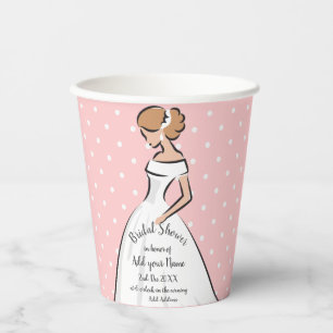 Polka Dots Pink Bridal Shower White Wedding dress Paper Cups