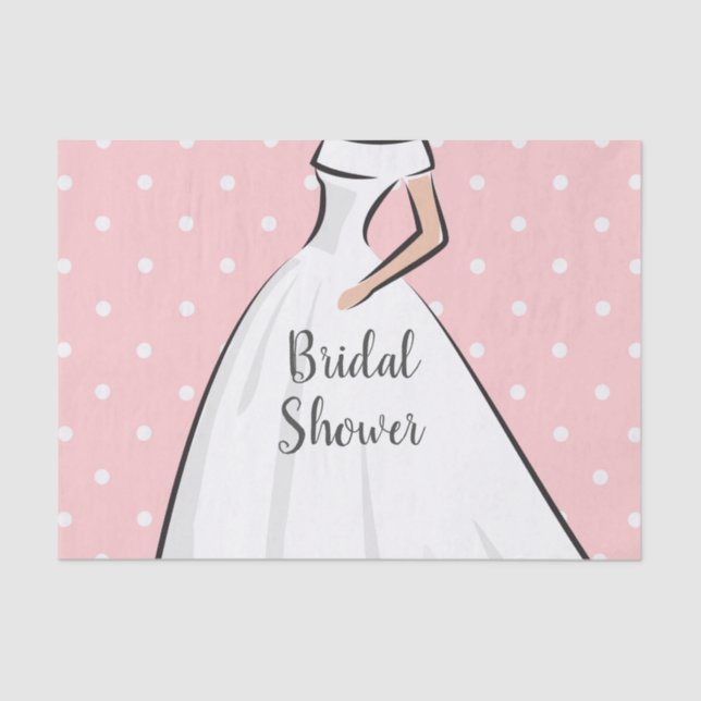 Polka Dots Pink Bridal Shower White Wedding dress Tissue Paper (Front)
