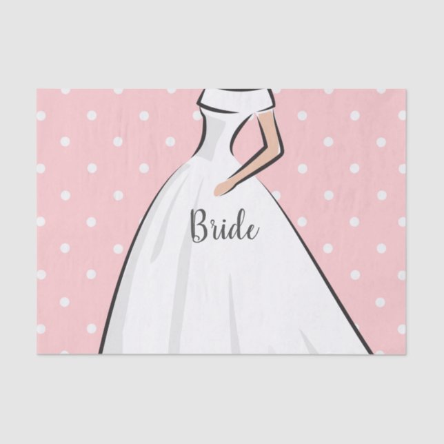 Polka Dots Pink Bridal Shower White Wedding dress Tissue Paper (Front)