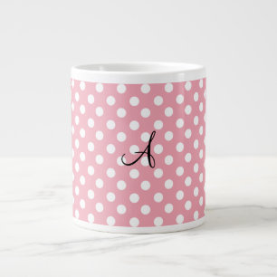 Polka dots pink white monogram large coffee mug