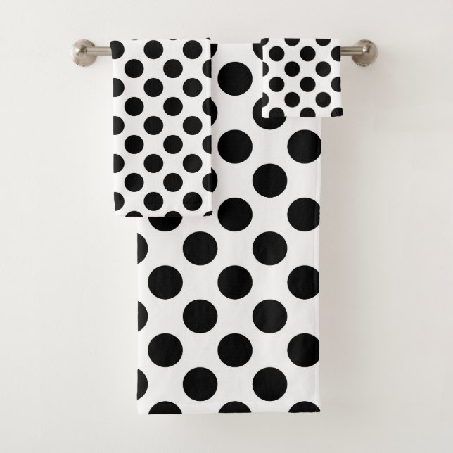 Polka Dots, Polka Dot Pattern, Black and White Bath Towel Set (Insitu)