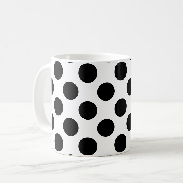 Polka Dots, Polka Dot Pattern, Black and White Coffee Mug (Front Left)