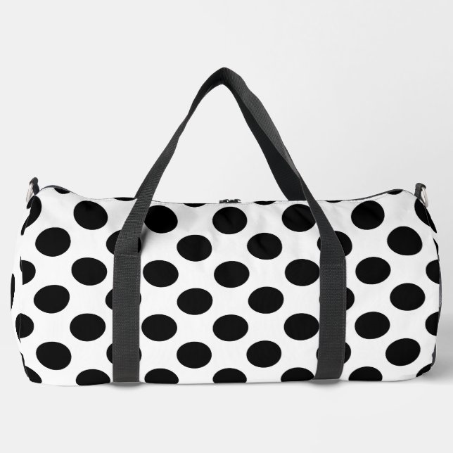 Polka Dots, Polka Dot Pattern, Black and White Duffle Bag (Front)
