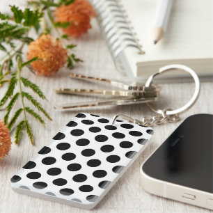 Polka Dots, Polka Dot Pattern, Black and White Key Ring