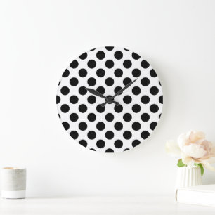 Polka Dots, Polka Dot Pattern, Black and White Large Clock