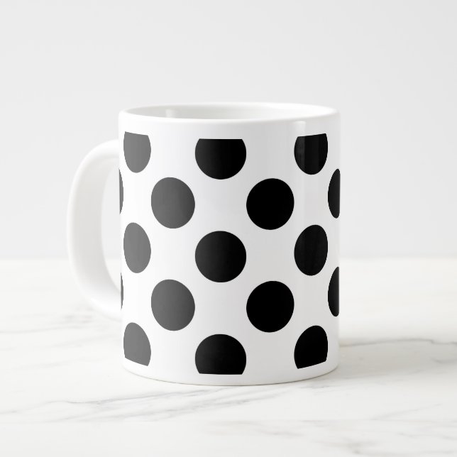 Polka Dots, Polka Dot Pattern, Black and White Large Coffee Mug (Front Left)