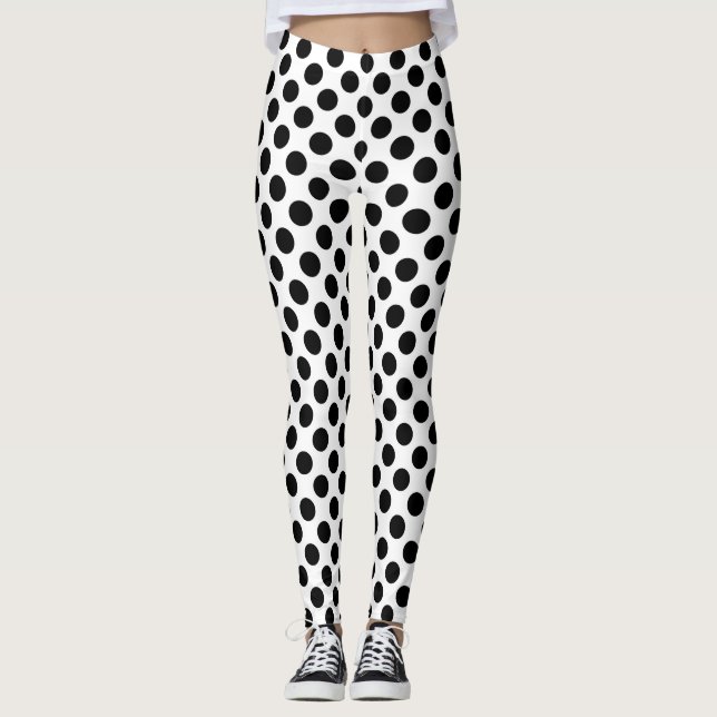 Polka Dots, Polka Dot Pattern, Black and White Leggings (Front)