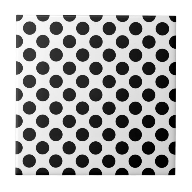 Polka Dots, Polka Dot Pattern, Black and White Tile (Front)